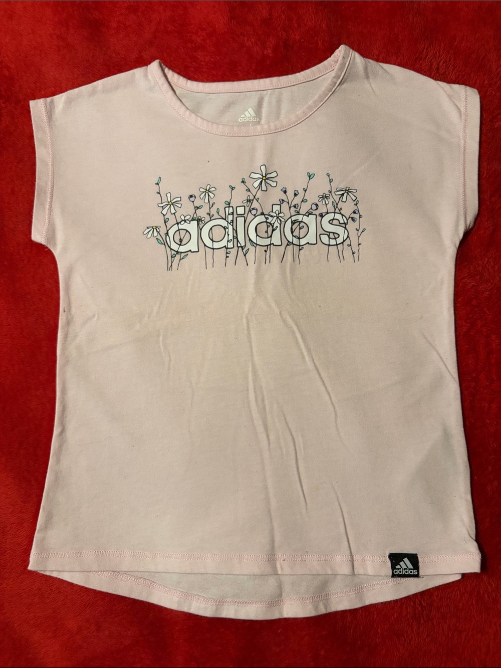 adidas Light Pink Floral Logo Short Sleeve Tee